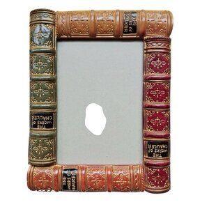 Vintage Book-Themed Resin Picture Frame 5x7 With Detailed Design & Easel Back